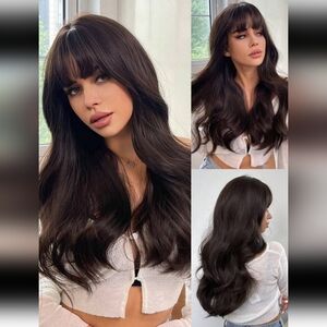 🔥Butterfly Haircut Dark Brown Synthetic Heat-Resistant Straight Wig with Bangs